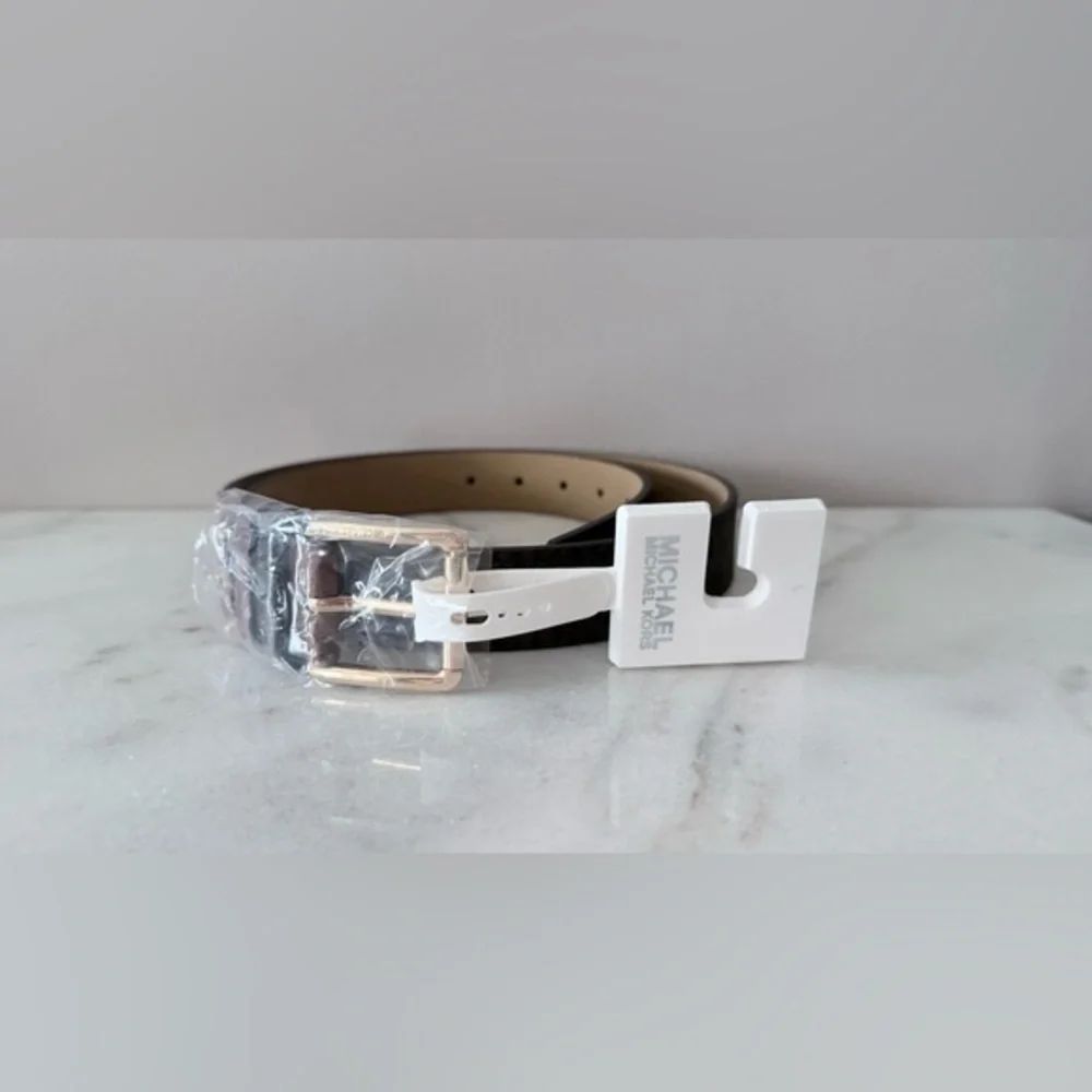 $58 Michael Kors logo Tan Belt with Gold Accents large